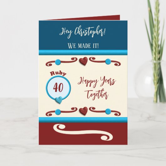 Carte Mari Ruby 40e anniversaire bleu (Devant)