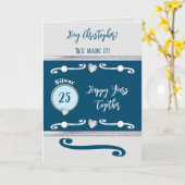 Carte Mari vous aime argent 25e anniversaire bleu (Fleur jaune)