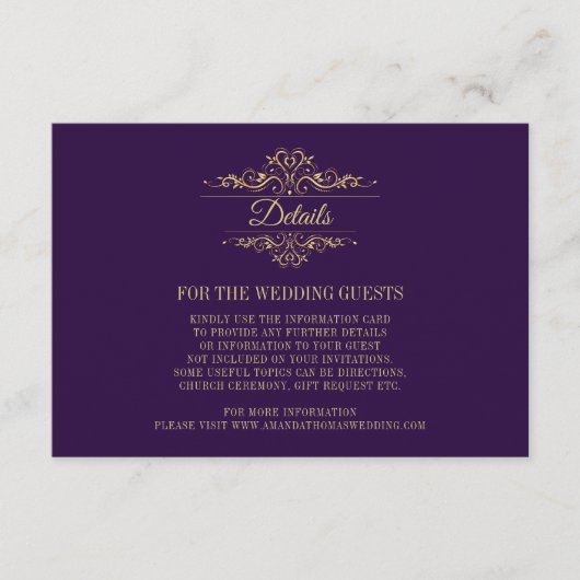 Carte Mariage à cadre doré violet élégant (Devant)