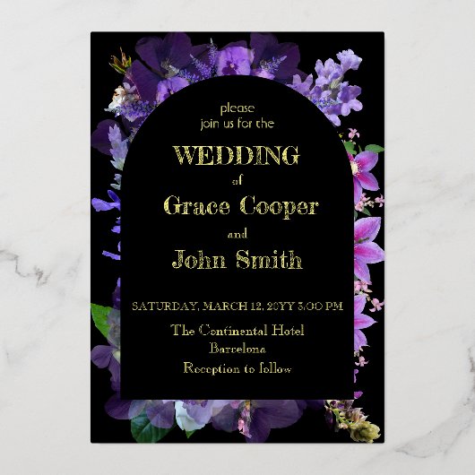 Carte mariage à fleurs violettes (Recto)