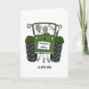 Carte Mariage à la campagne au tracteur vert