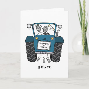 Carte Mariage à la campagne avec tracteur bleu