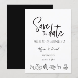 Carte Mariage à main Chic noir blanc Enregistrer la date
