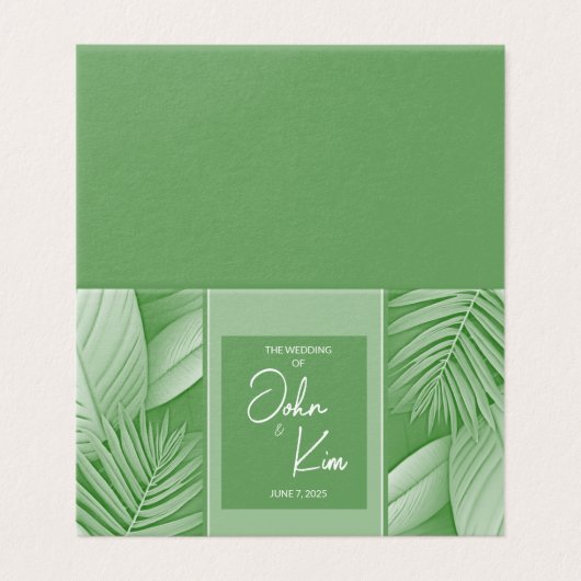 Carte Mariage à thème vert tropicale pliée (Outside Unfolded)