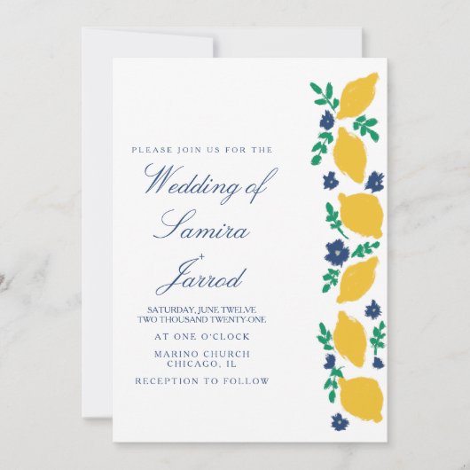 Carte Mariage Abstrait Botanique De Citron Dessiné À La (Devant)