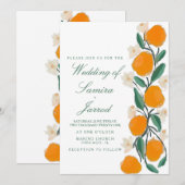 Carte Mariage Abstrait botanique orange dessiné à la mai (Devant / Derrière)