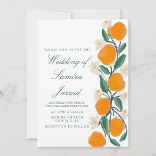 Carte Mariage Abstrait botanique orange dessiné à la mai