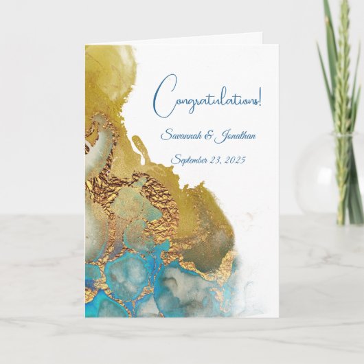 Carte Mariage Abstrait chic bleu turquoise or (Devant)