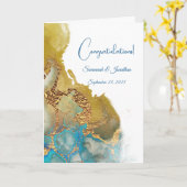 Carte Mariage Abstrait chic bleu turquoise or (Fleur jaune)