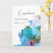 Carte Mariage Abstrait Chic Blue Purple Gold (Fleur jaune)