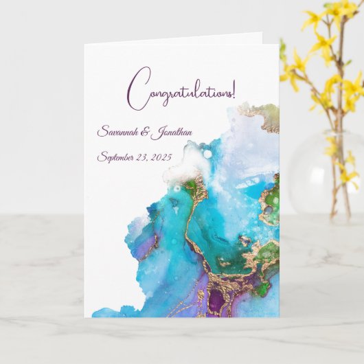 Carte Mariage Abstrait Chic Blue Purple Gold (Fleur jaune)