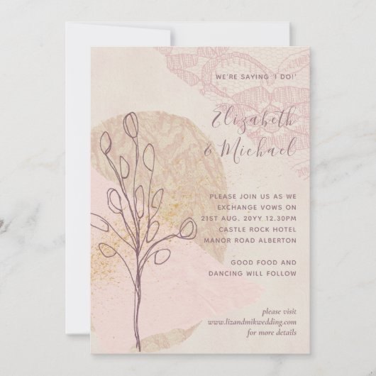 Carte Mariage Abstrait rose vierge or invite (Devant)
