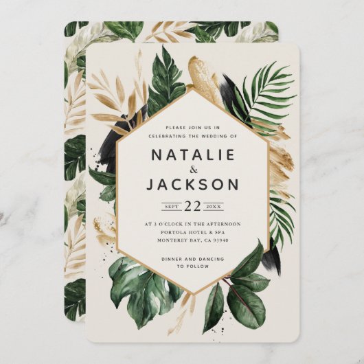 Carte Mariage abstrait tropical moderne peint (Devant / Derrière)