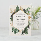 Carte Mariage abstrait tropical moderne peint (Debout devant)