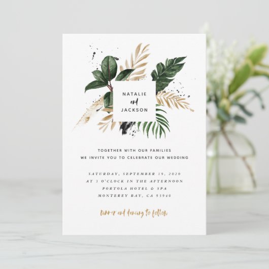 Carte Mariage abstrait tropical moderne peint (Debout devant)