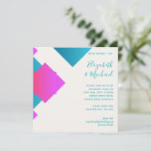 Carte Mariage Abstrait Turquoise Rose Futuriste Invite (Debout devant)