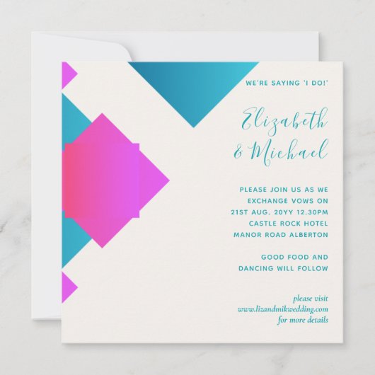 Carte Mariage Abstrait Turquoise Rose Futuriste Invite (Devant)