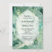 Carte Mariage Abstrait vert d'eau moderne invite (Devant)