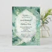 Carte Mariage Abstrait vert d'eau moderne invite (Debout devant)