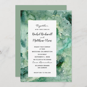 Carte Mariage Abstrait vert d'eau moderne invite