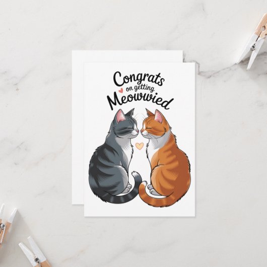 Carte Mariage Amoureux des chats gentil Félicitations Fi (Devant/Arrière en situation)