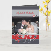 Carte Mariage Anniversaire rouge et gris photo (Fleur jaune)