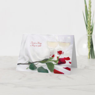 Carte mariage anniversaire vin et rose sur satin