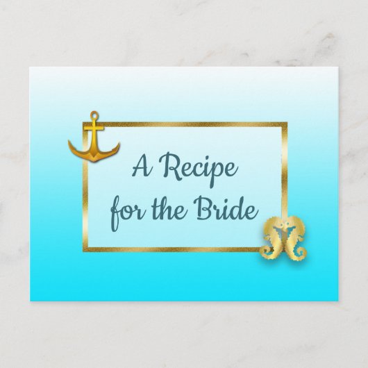 Carte mariage Aqua Blue & Gold Seahorse Recette (Devant)