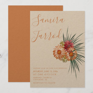Carte Mariage aquarelle main florale botanique pêche