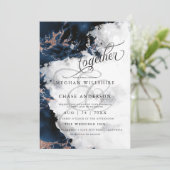 Carte MARIAGE | Aquarelle marine Blue 2 Rose Gold Geode (Debout devant)