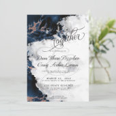 Carte MARIAGE | Aquarelle marine Blue 4 Rose Gold Geode (Debout devant)