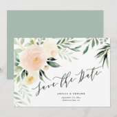 Carte Mariage aquarelle pêche florale & feuillage (Devant / Derrière)