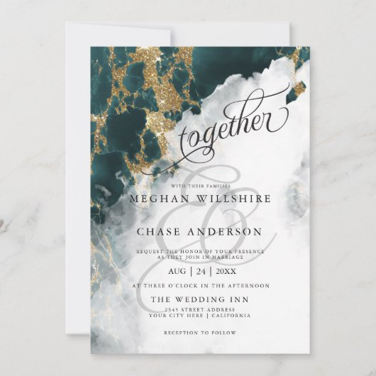 Carte MARIAGE | Aquarelle Sapphire Turquoise BarefootBri (Devant)