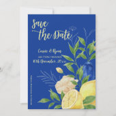 Carte Mariage au citron bleu floral Enregistrer la date (Devant)