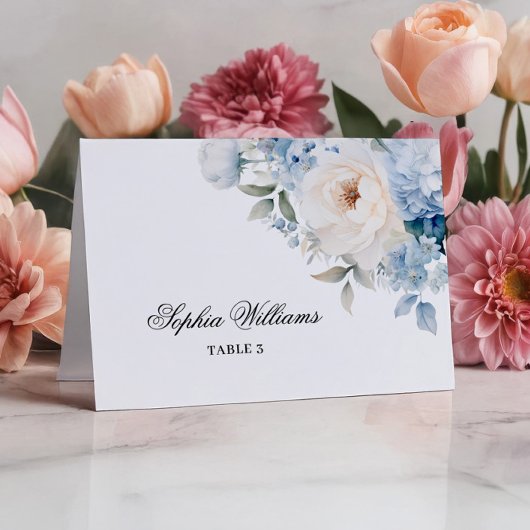 Carte Mariage aux fleurs bleues et blanches