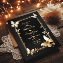 Carte mariage aux papillons noires