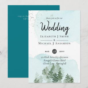 Carte Mariage aux Pins Teal et Sauge