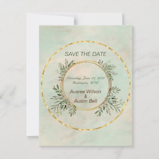 Carte Mariage avec cadre Cercle Vert et Or Enregistrer l (Devant)