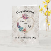 Carte mariage avec coeur et succulents (Fleur jaune)