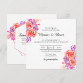 Carte mariage Belle carte d'invitation florale (Devant / Derrière)