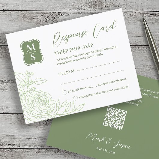 Carte Mariage bilingue vietnamien Ranunculus RSVP