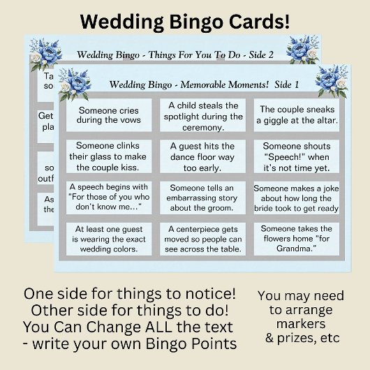 Carte MARIAGE BINGO ! Jeu de galets bleus