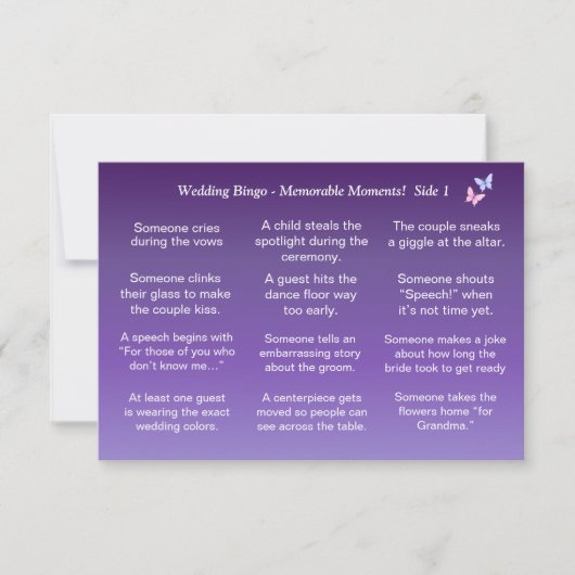 Carte MARIAGE BINGO ! Jeu pour les invités (Devant)