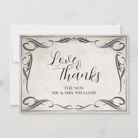 Carte Mariage Black Art Déco vintage Merci (Devant)