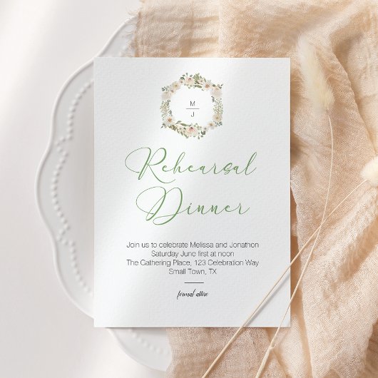 Carte Mariage blanc Floral Élégant Dîner de répétition