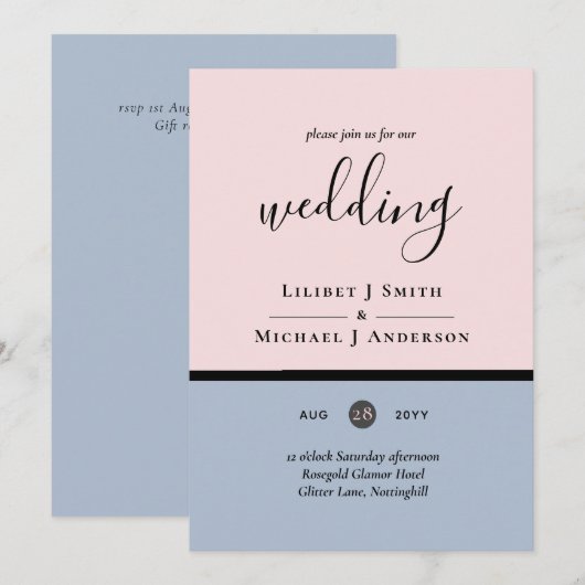 Carte Mariage bleu clair minimaliste Dusty (Devant / Derrière)