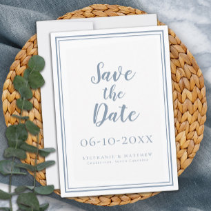 Carte Mariage bleu Dusty Enregistrer La Date Simple Mode
