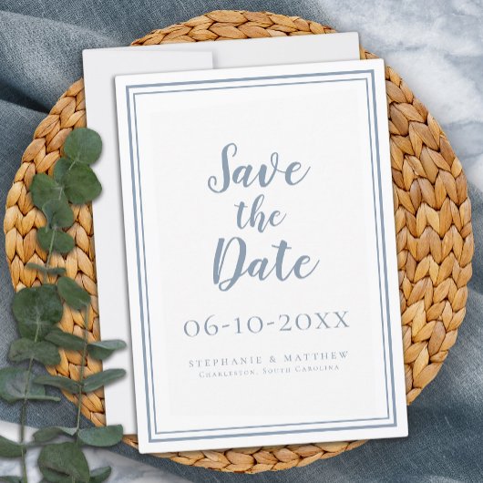 Carte Mariage bleu Dusty Enregistrer La Date Simple Mode
