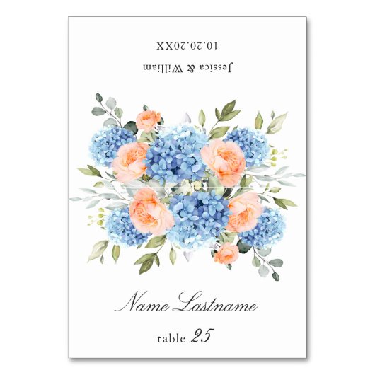 Carte Mariage Blue Hydrangea Blush Rose Escort (Par défaut)