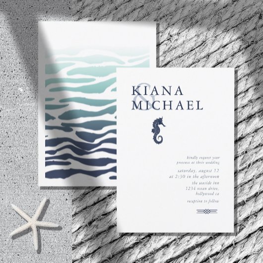Carte Mariage Blue Wave Seahorse ID836